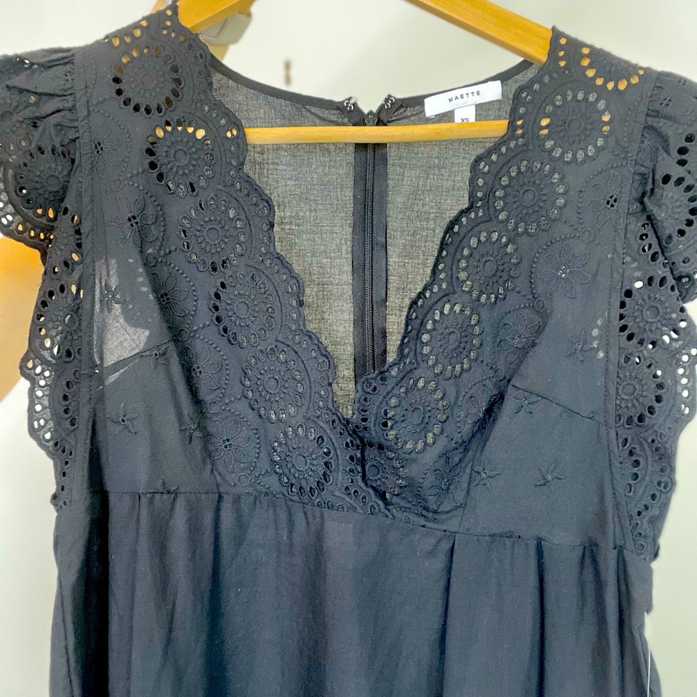 NWT Stella & Dot Maette Black Eyelet Lace Top Cotton XS